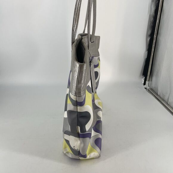 Coach  14970 Julia Op Art Signature Shoulder Tote Bag Silver 16”X13” - Picture 2 of 9